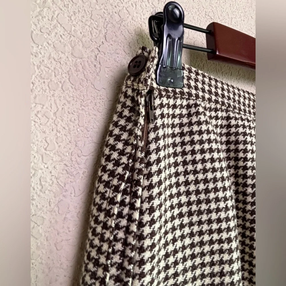 Vintage Valentino Brown Cream Houndstooth Skirt & Bomber Sweater Set 46 M L